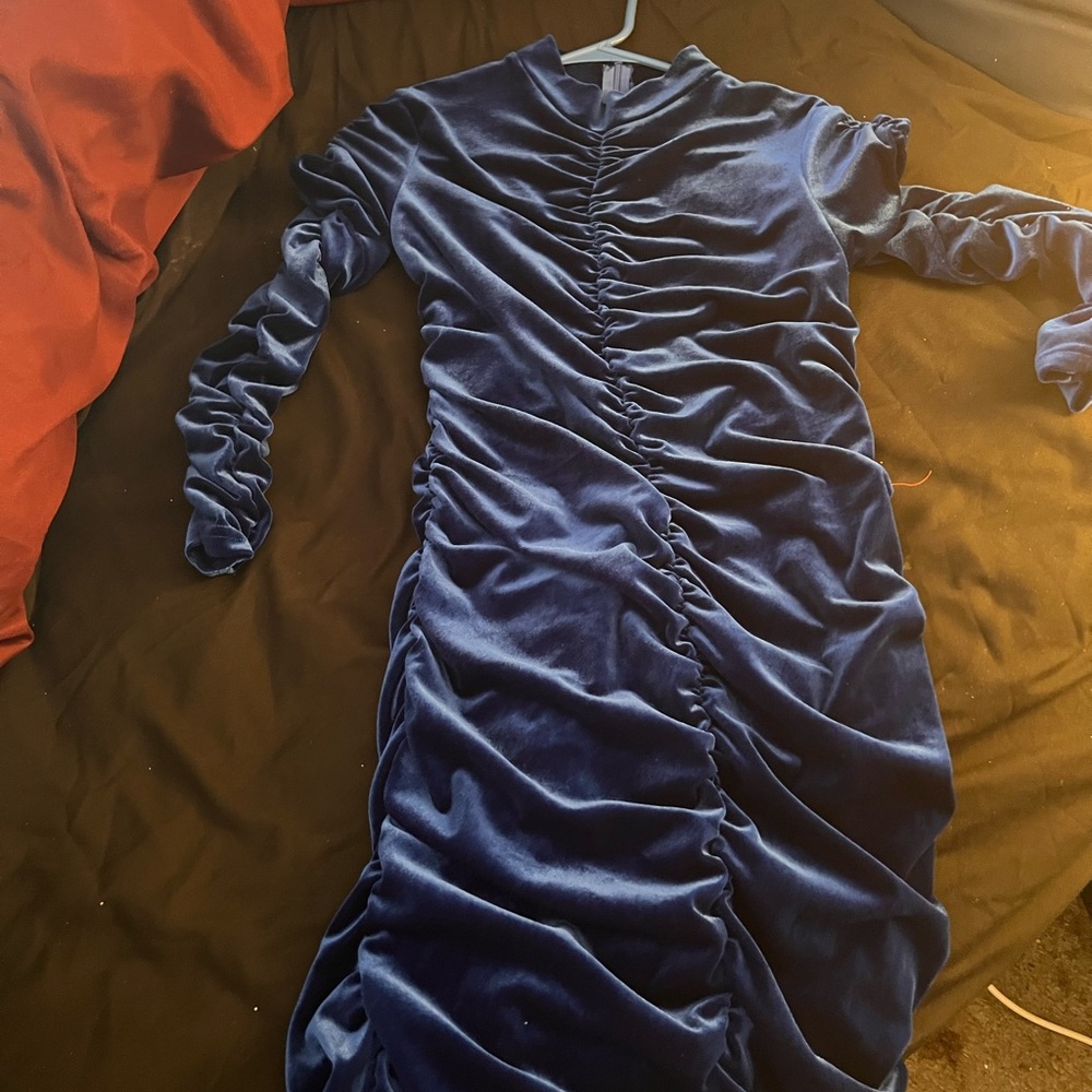 Red Ruched Bodycon Dress with Bishop Sleeves